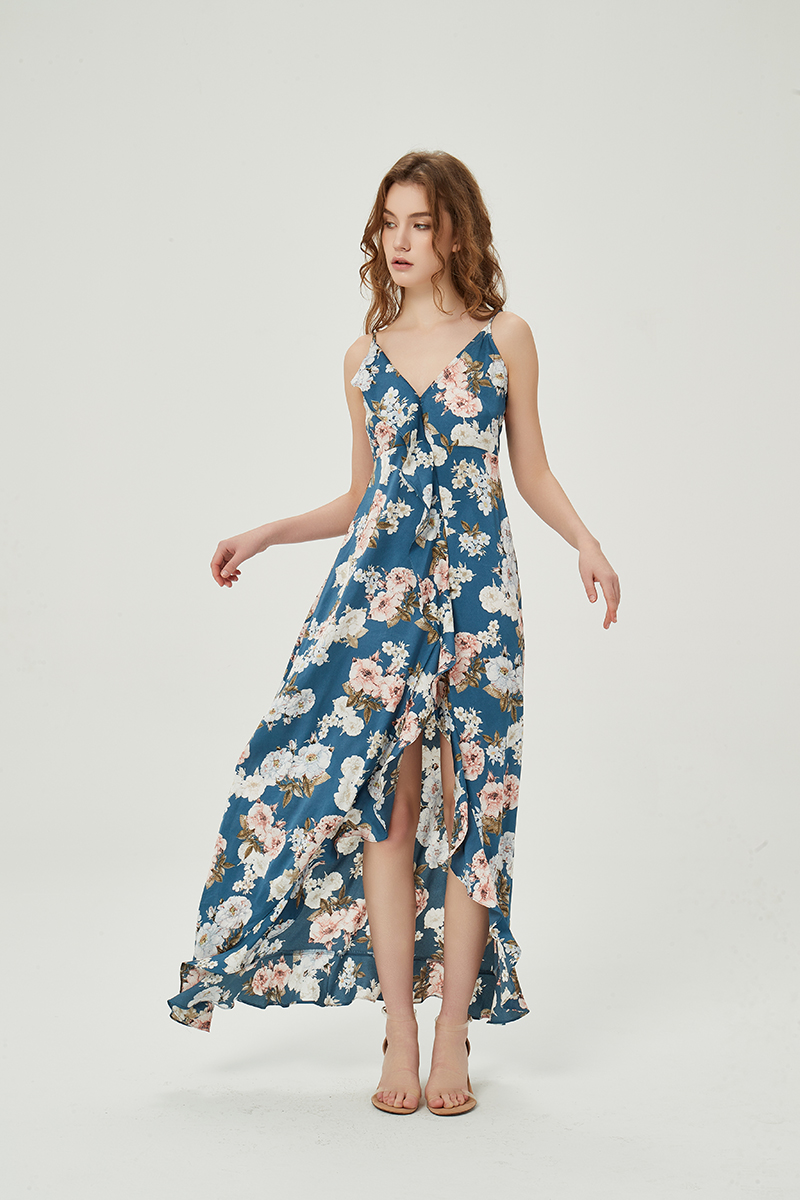 Ladies lily floral ruffle edge maxi dress 