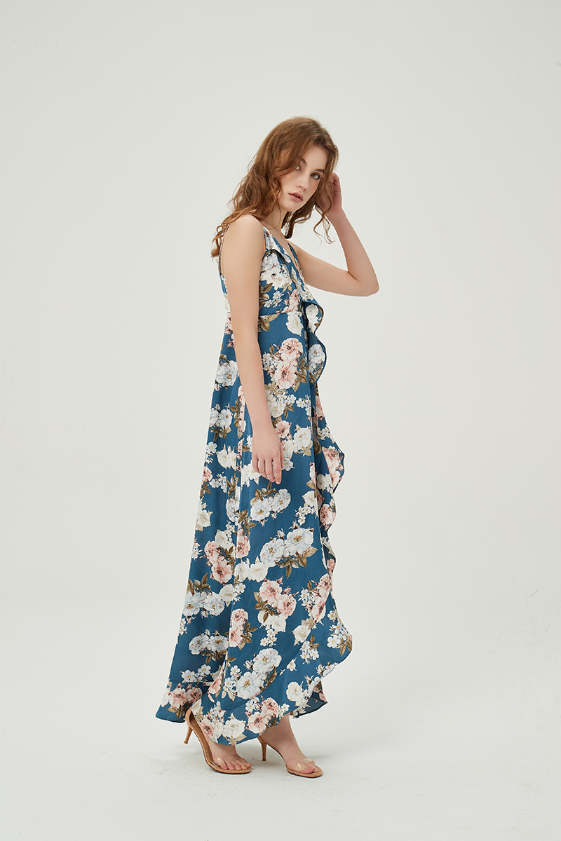 Ladies lily floral ruffle edge maxi dress 