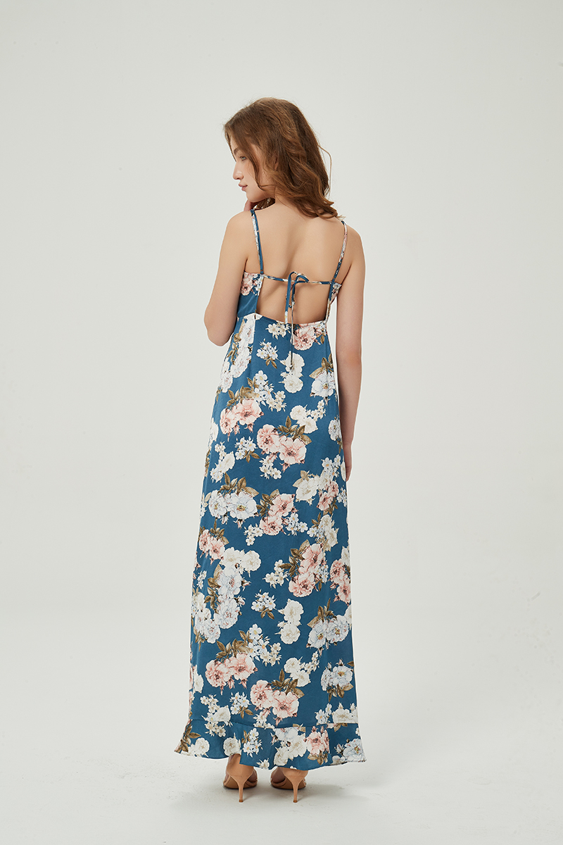 Ladies lily floral ruffle edge maxi dress 