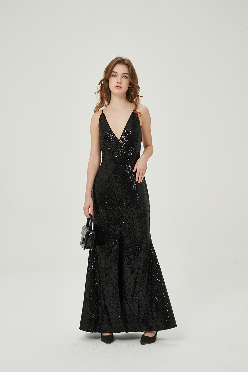 Ladies black sequin strape maxi dress