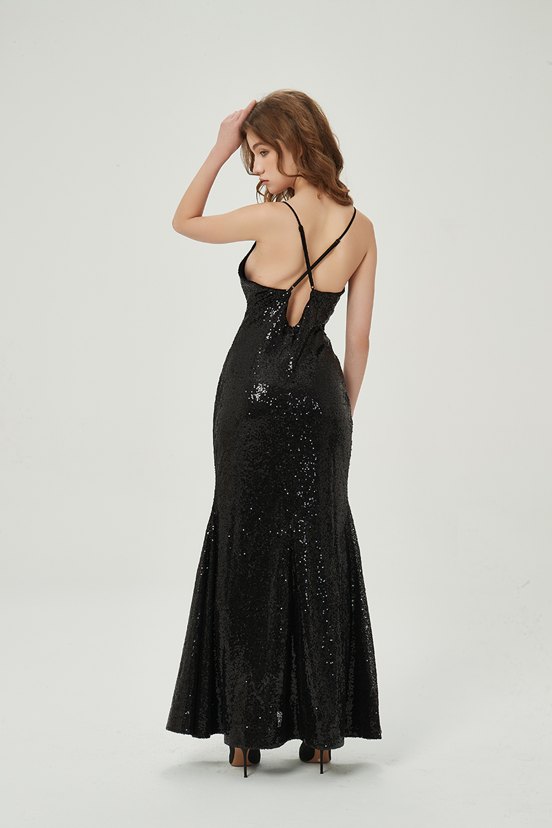 Ladies black sequin strape maxi dress