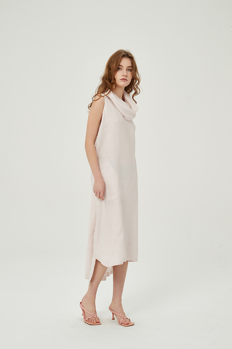 Ladies cowl neck linen luxury maxi dress