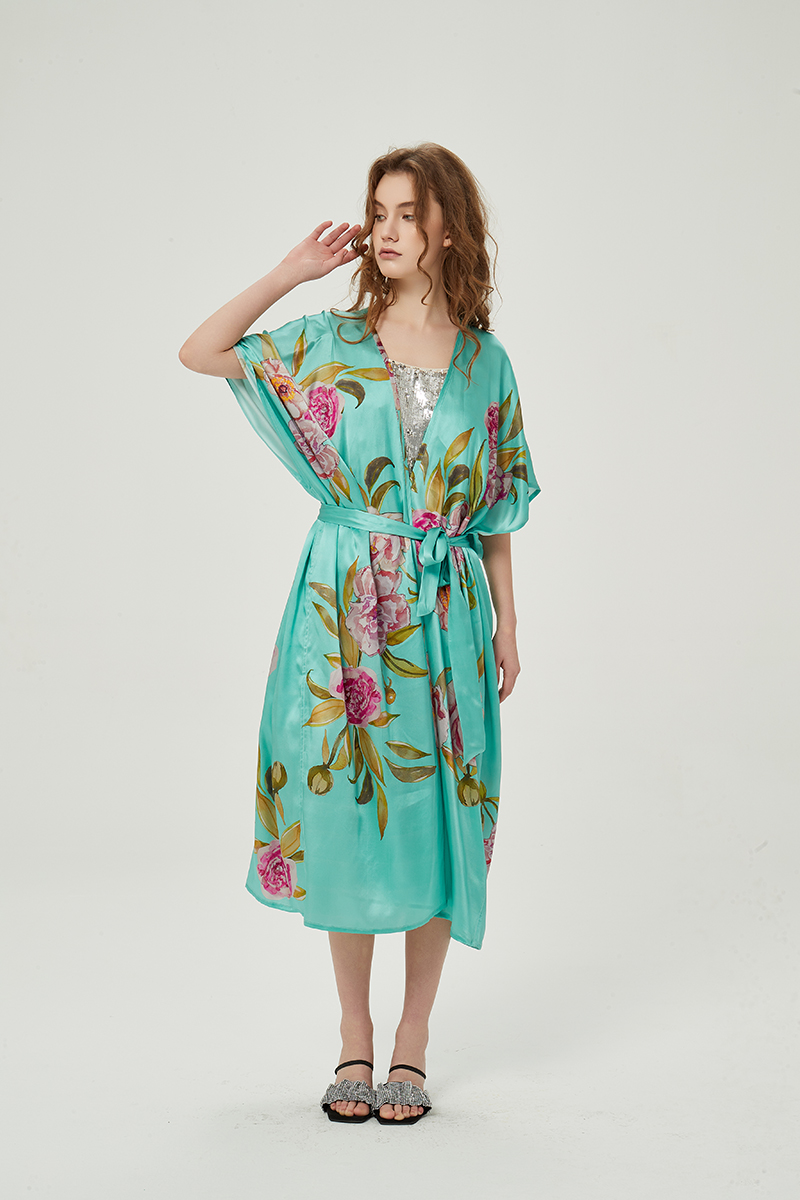 Ladies silk satin print sleep robes