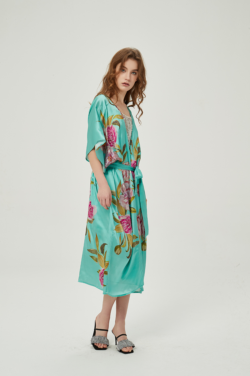 Ladies silk satin print sleep robes