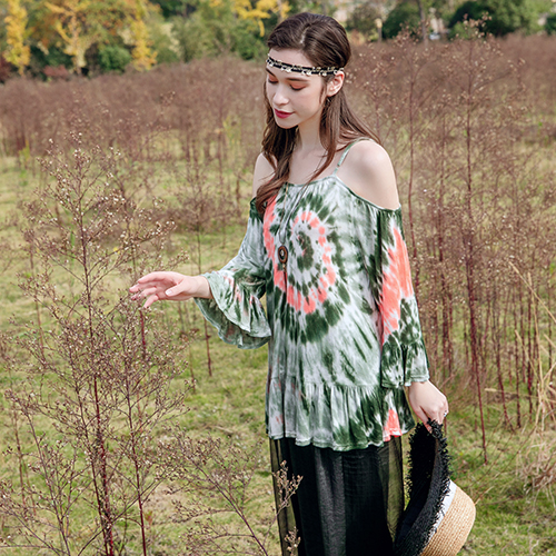 Ladies cold shoulder tie dyed tunic