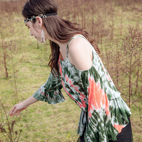 Ladies cold shoulder tie dyed tunic