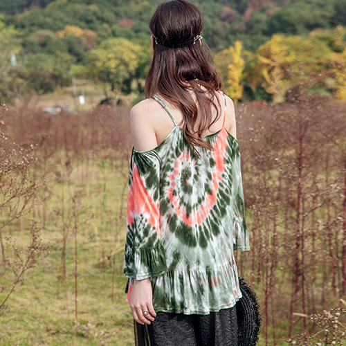 Ladies cold shoulder tie dyed tunic