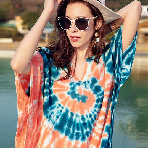 Ladies beach shell design tie dyed tunic