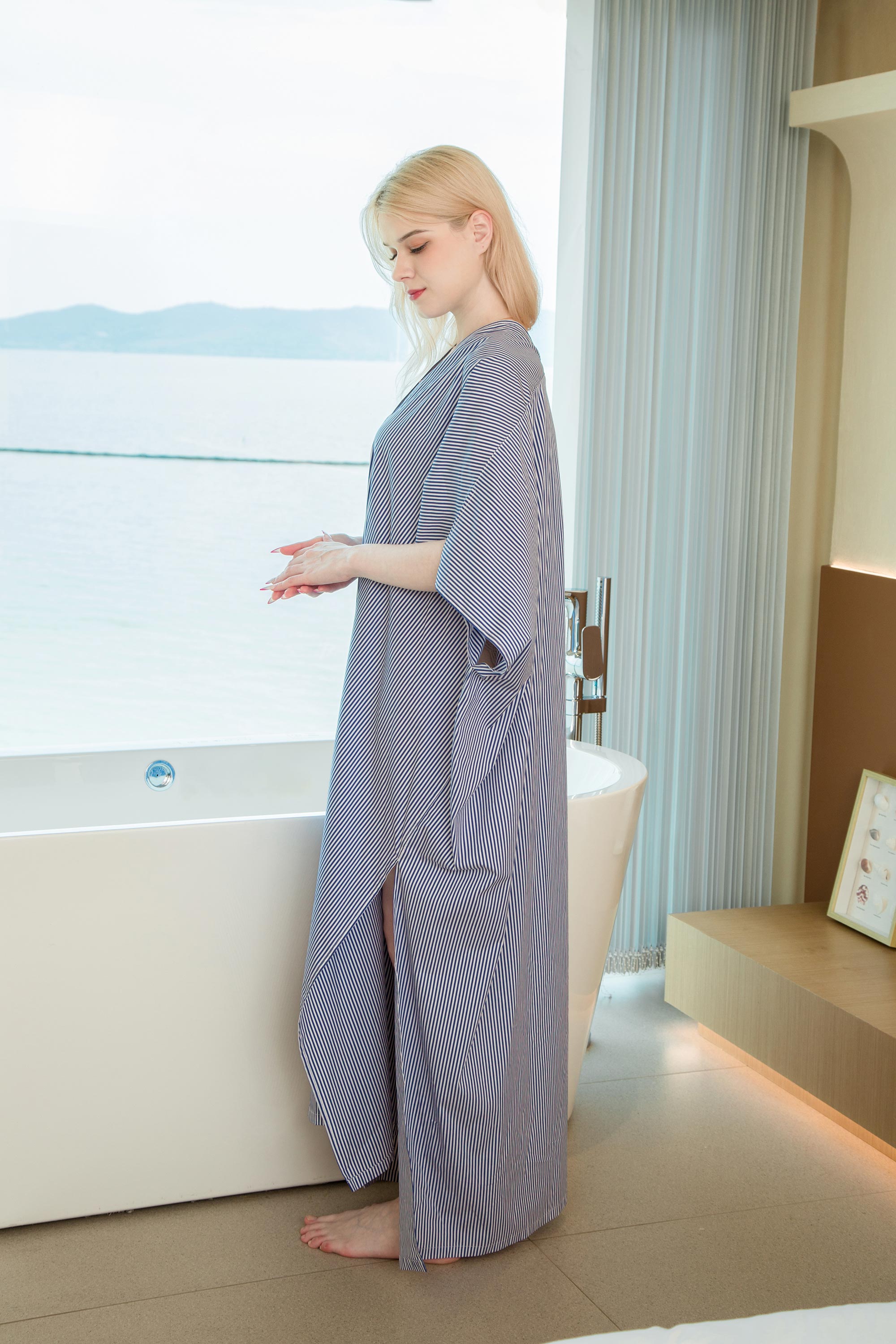 Blue Stripe Pullover Dolman Gown