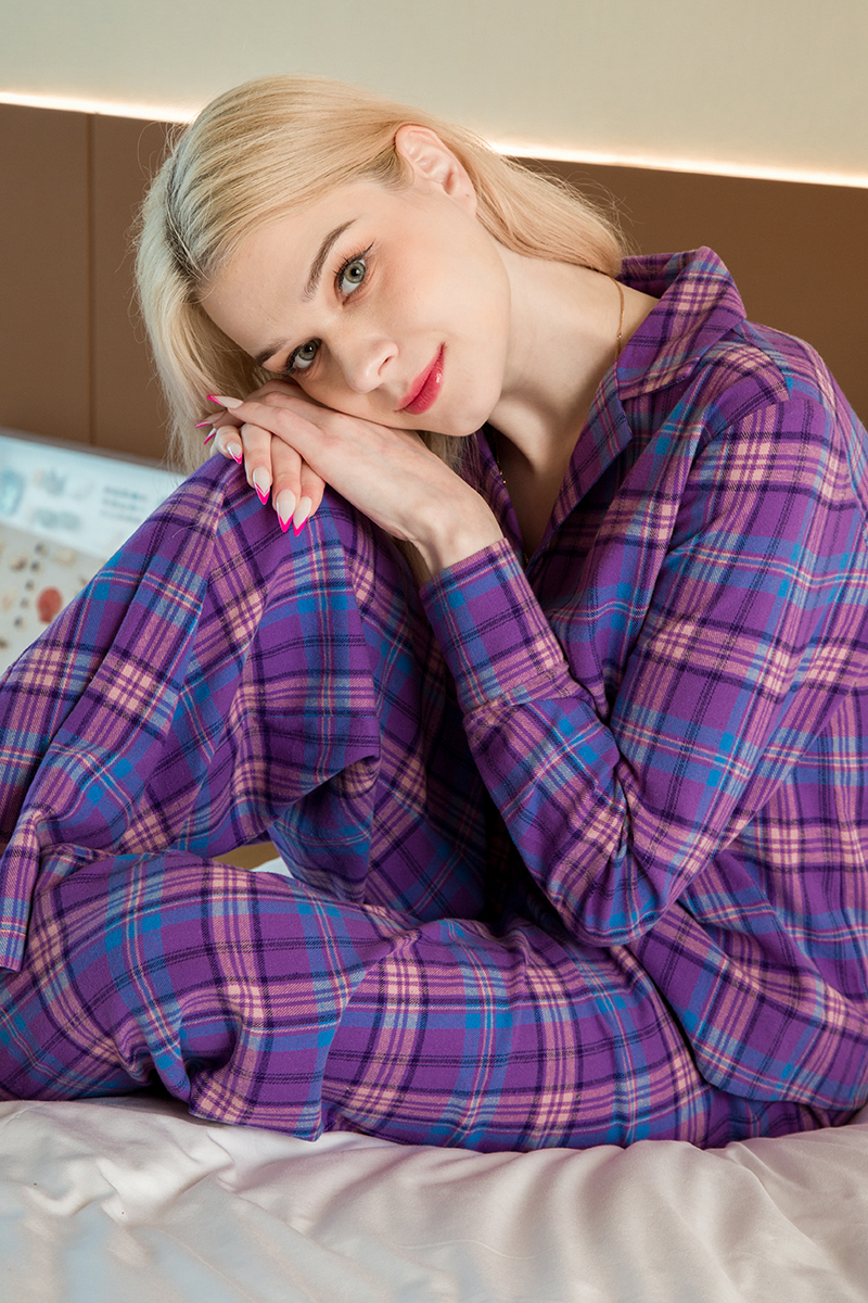 Brushed  Flannel comfortable Plaid check Pajama sets