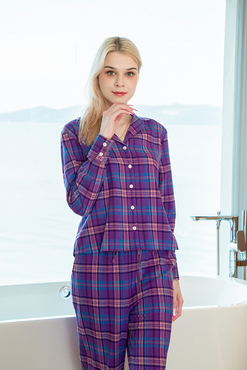 Brushed  Flannel comfortable Plaid check Pajama sets