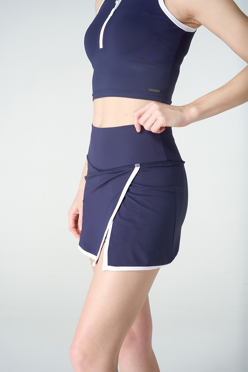 Hi Stretched Tennis Crop Zip Tank And Skirt with separate Inner Shorts Legging Sets