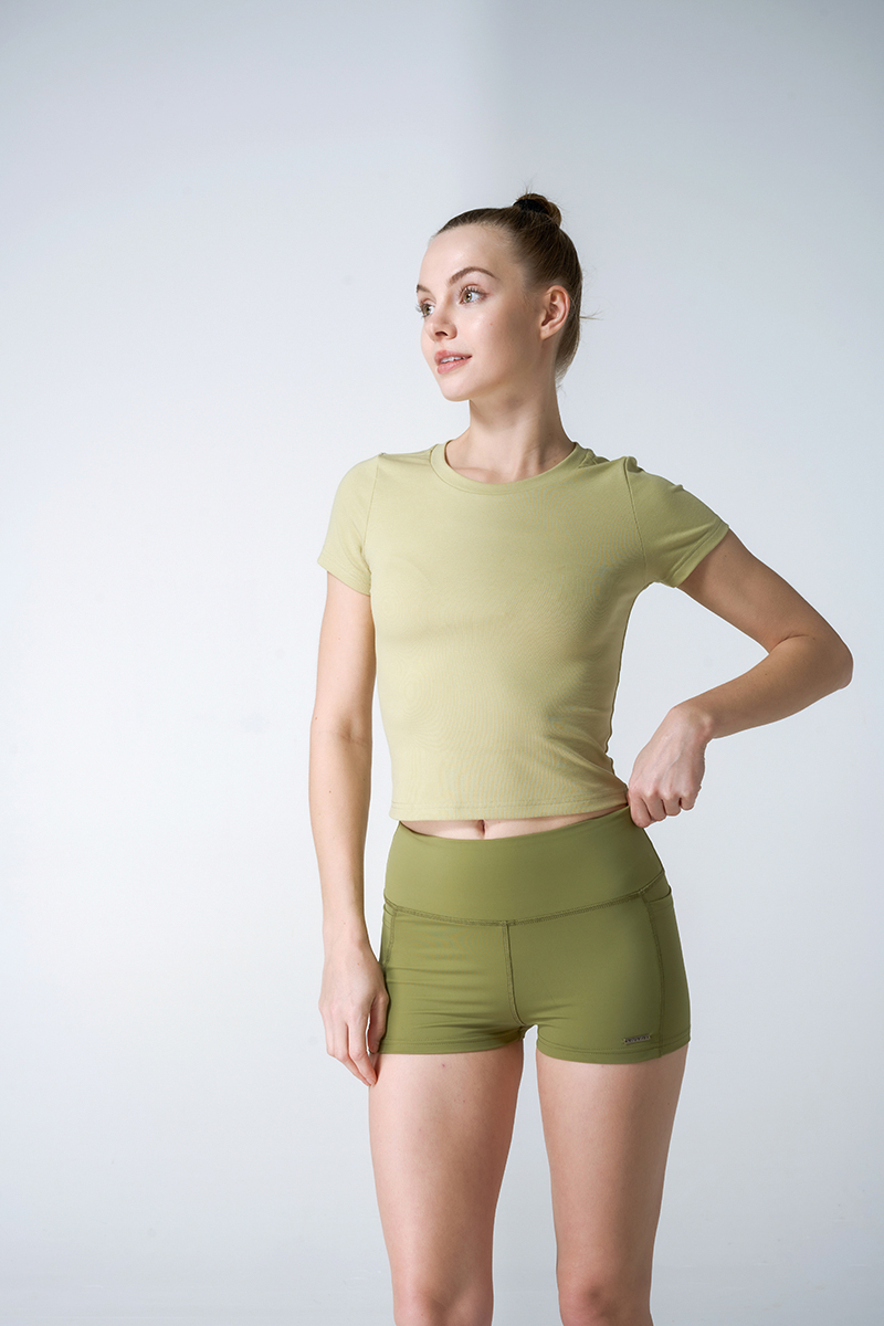 Hi Stretched Modal Rib Fitted Short Sleeve Tee  And High Waist Booty Shorts Legging With Side Pocket