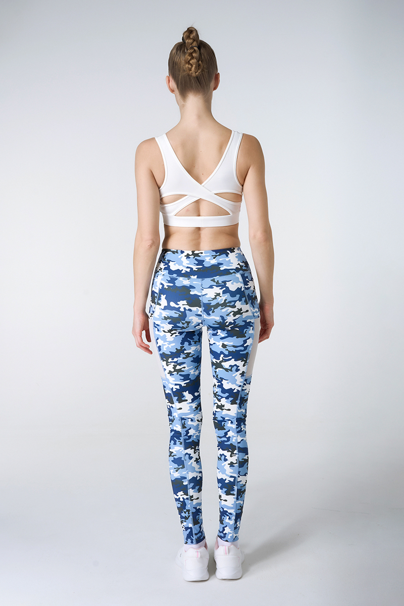 Light Support Bra And Blue Camouflage Legging With Side Pocket Sets