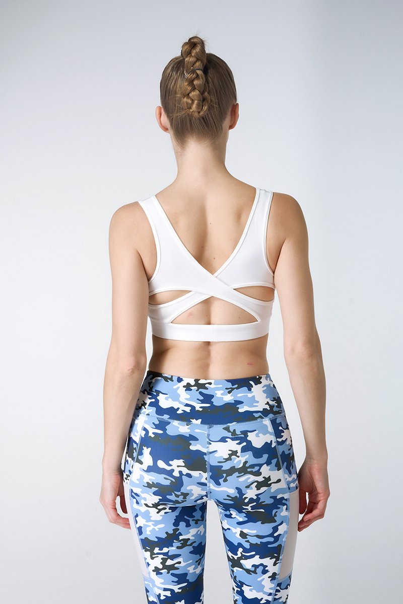 Light Support Bra And Blue Camouflage Legging With Side Pocket Sets