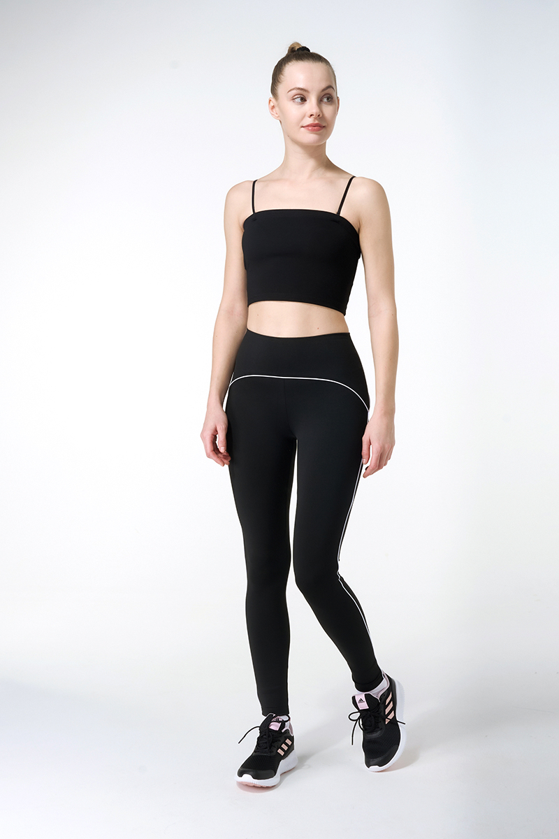 Modal Polyester stretched Rib With Attachable Strape Tank And High Waisted Piping Legging Sets